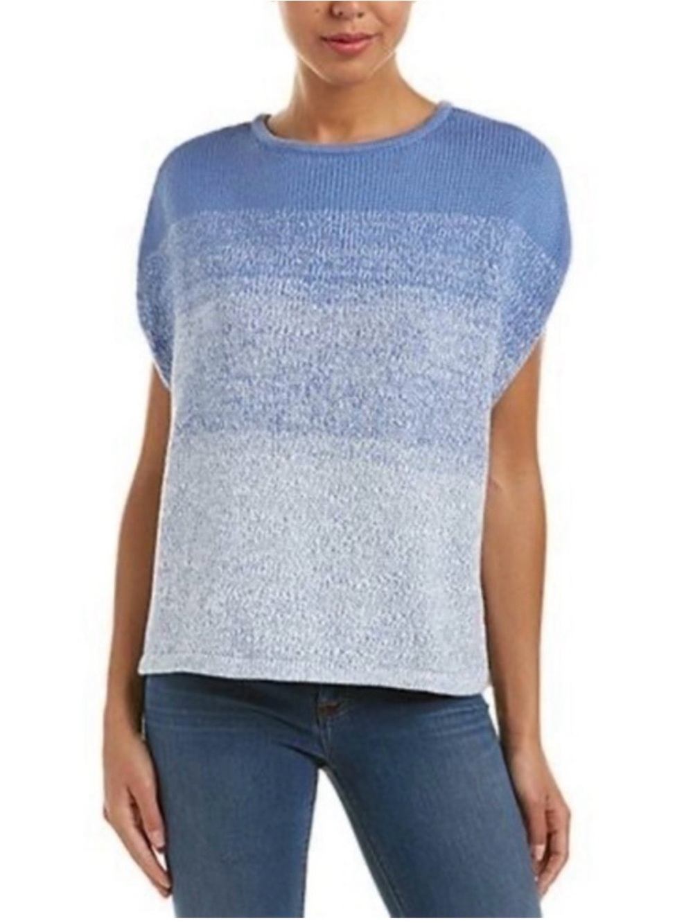 Vince Ombre Cocoon Blue White Boatneck Cap Sleeve Sweater Size Large